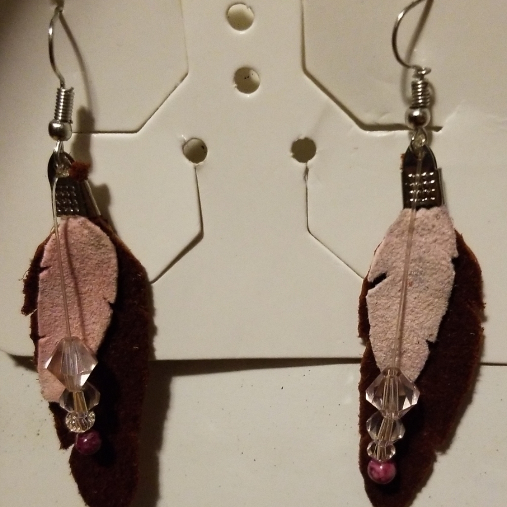 Leather Feather Earrings - Picture 2 of 2